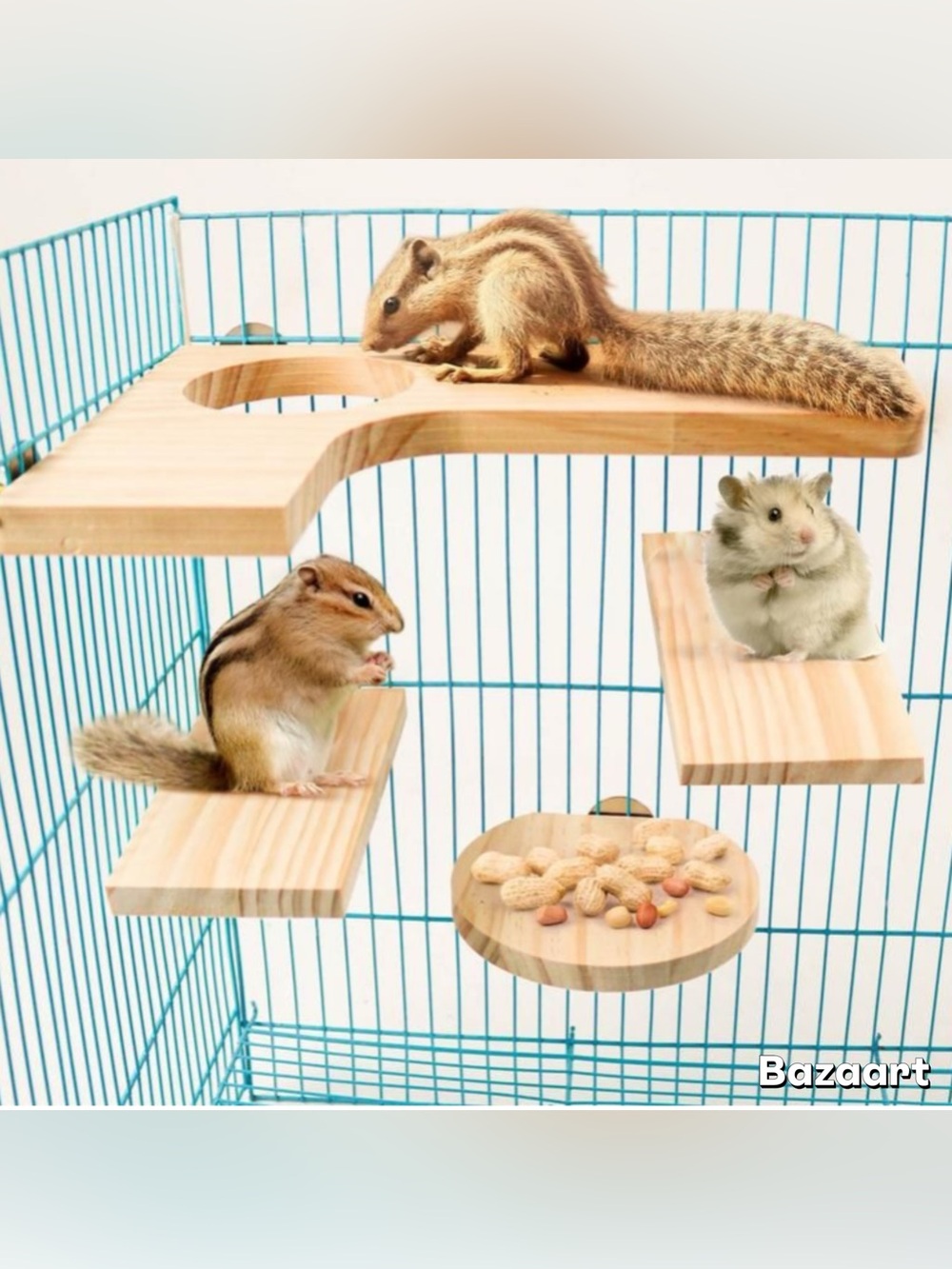 5 Pc Set Small Pet Natural Wood Playground Platforms For Cage - Picture 5 of 6